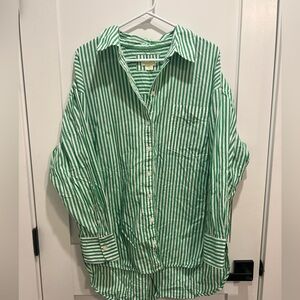 Maeve Green and White Striped Bennett Button Down Shirt